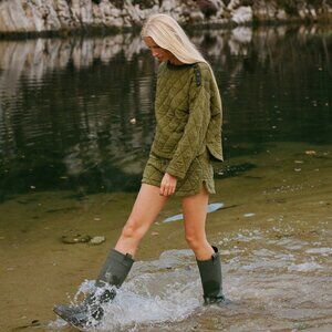 Very Warm Mango Khaki Quilted Buttons Sweatshirt S